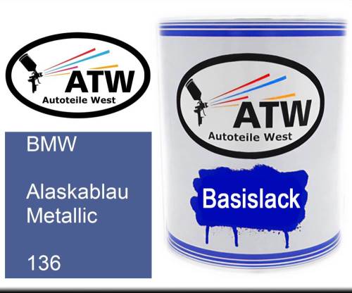 BMW, Alaskablau Metallic, 136: 1L Lackdose, von ATW Autoteile West.